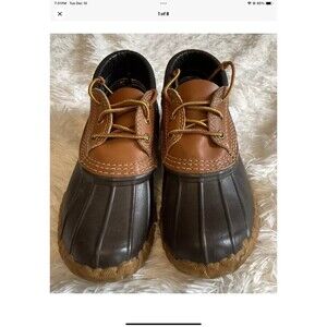 LL Bean Boot Shoes Womens Size 7M Brown Leather Rubber Waterproof Lace Up USA